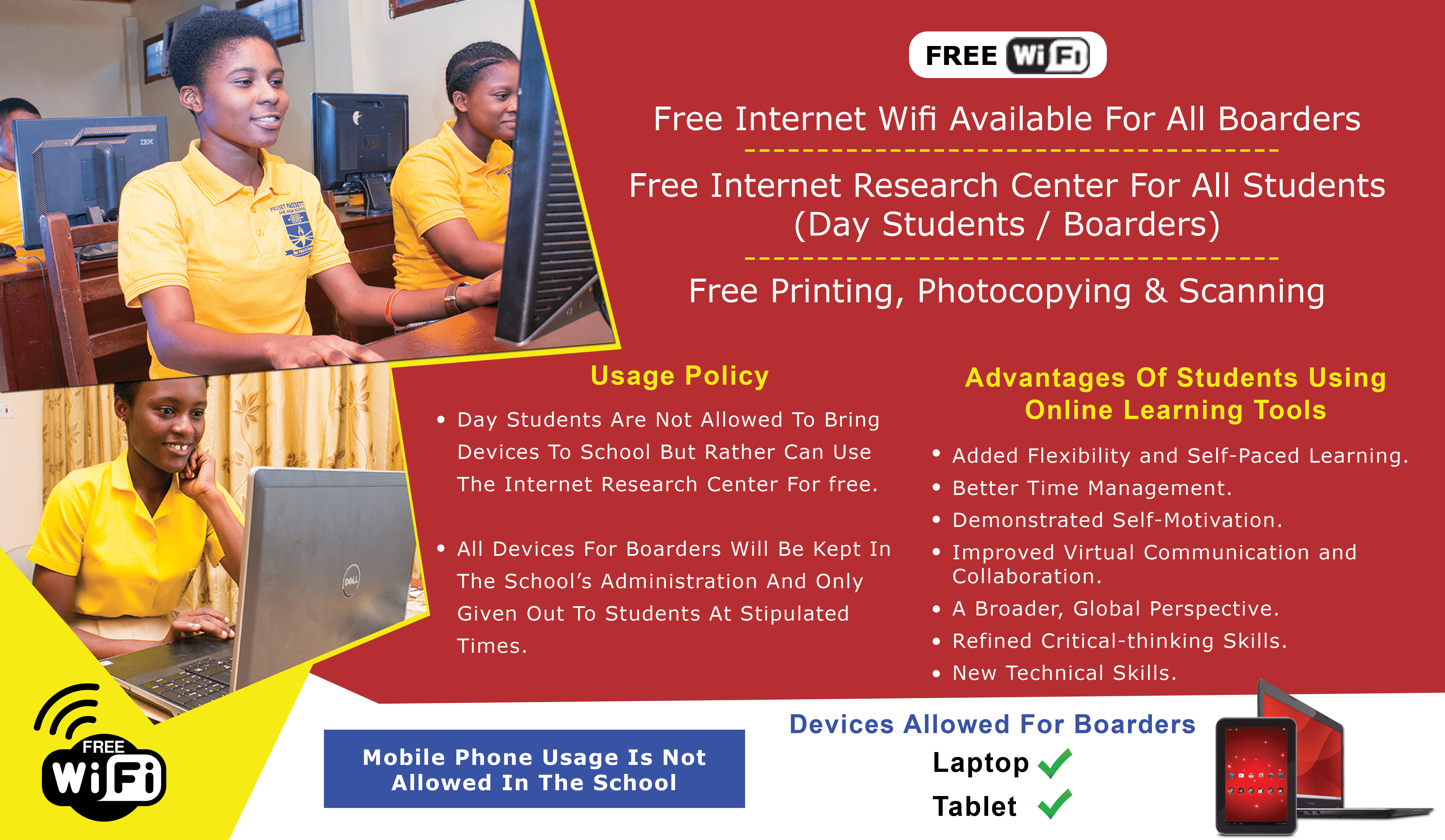 Free WiFi Information - Policy for Boarders and Day Students